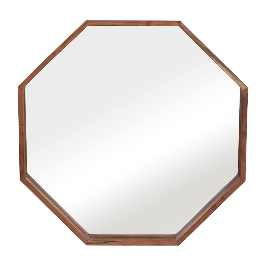 2"Wx30" Diameter, Octagon Shaped Mirror, Cherry Finish, Crafted with Wood, Manufactured Wood, and Mirror, Decorative