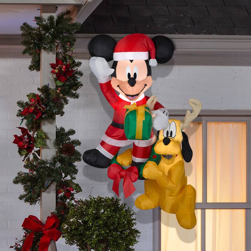 Gemmy Christmas Airblown Inflatable Hanging Mickey and Pluto Disney, 5 ft Tall, Multicolored