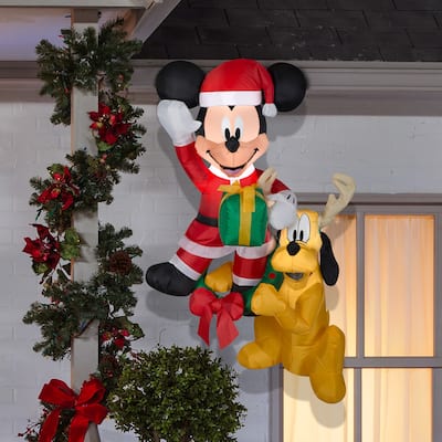 Gemmy Christmas Airblown Inflatable Hanging Mickey and Pluto Disney, 5 ft Tall, Multicolored