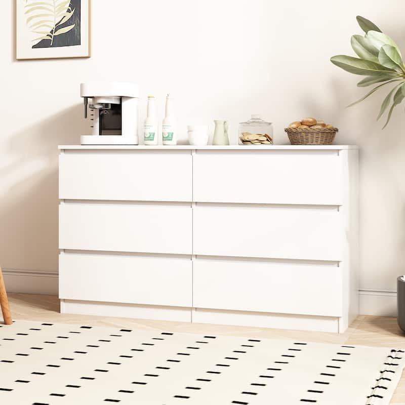 6 drawer 47.25 in. Wide Dresser Wood Double Dresser Large Storage Tower Unit Chest of Drawers TV Stand Dresser