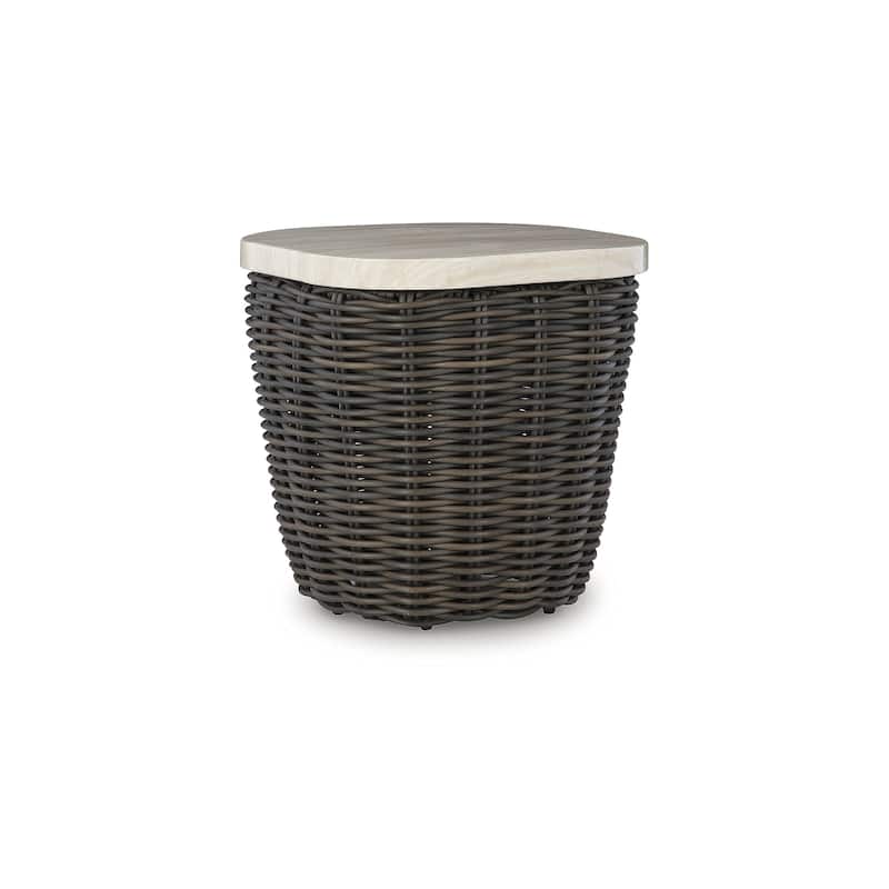 Signature Design by Ashley Kimora Beige/Dark Brown Outdoor End Table - 22.5" W x 22.5" D x 23" H