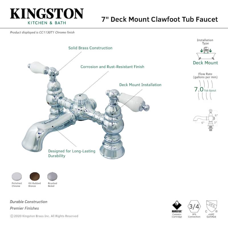 Kingston Brass Vintage Deck Mounted Clawfoot Tub Filler with Porcelain
