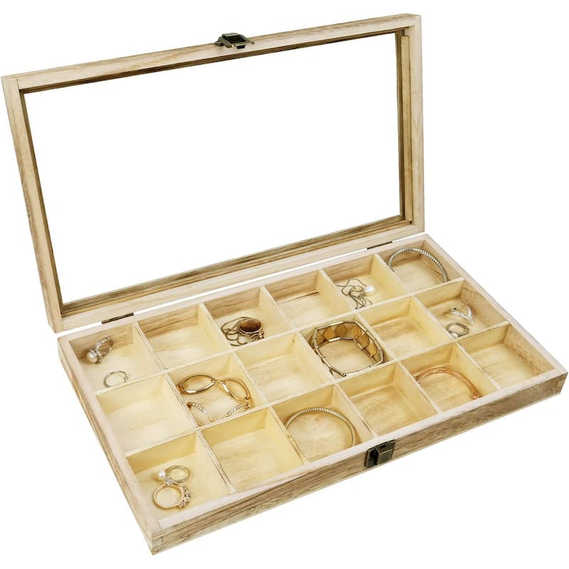 Wooden Display Storage Case with Tempered Glass Lid - S
