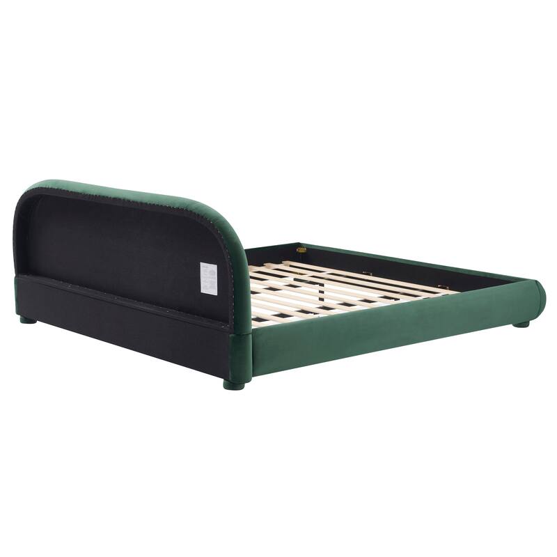 Luxury Dark Green Velvet King Bed with Curved Headboard - High-end Comfort & Easy Maintenance