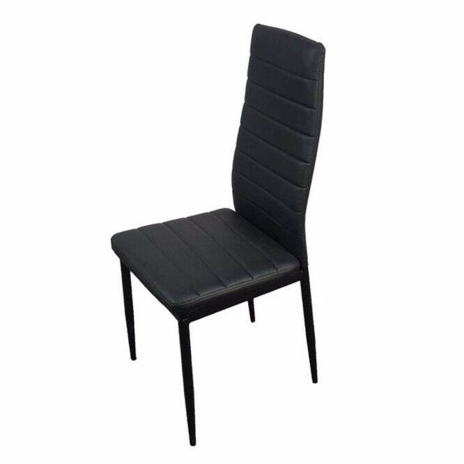 4pcs Elegant Black Assembled Stripping Texture High Backrest Dining Chairs
