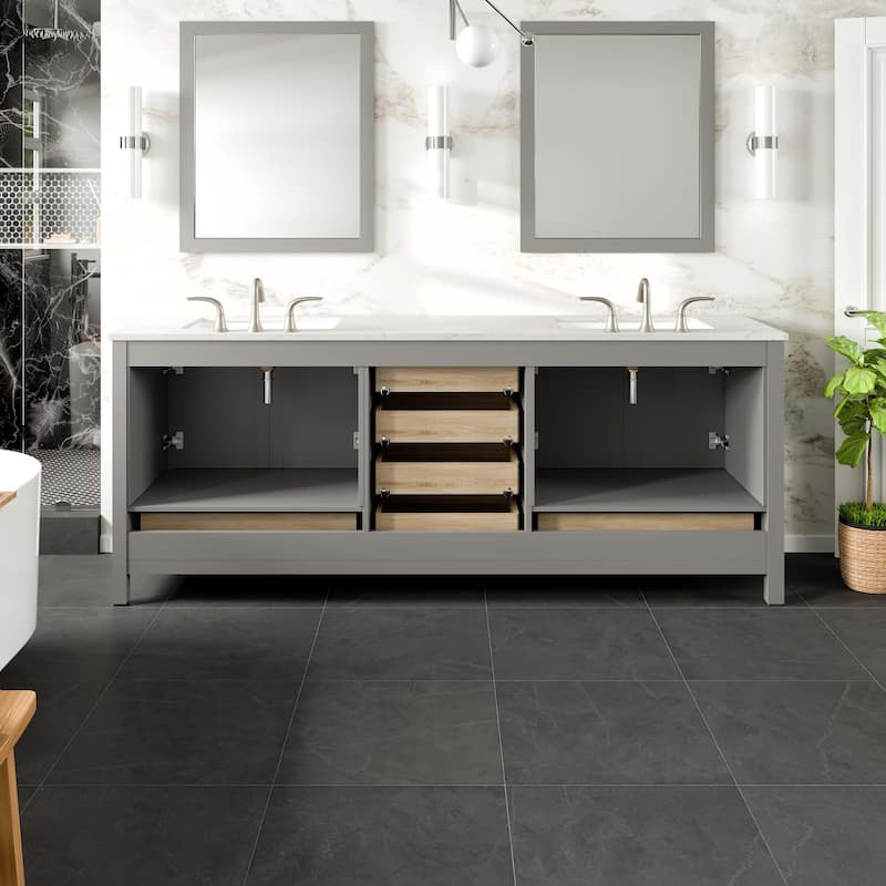 Aberdeen 84"W x 22"D DS Bath Vanity with Carrara Quartz Top