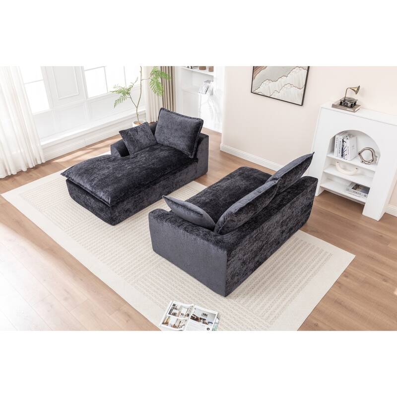 Modular Cloud Sectional Couch with L-Shape Chaise, Chenille Upholstered Boneless Sofa, Compressed Deep Seat Sofa with Pillows