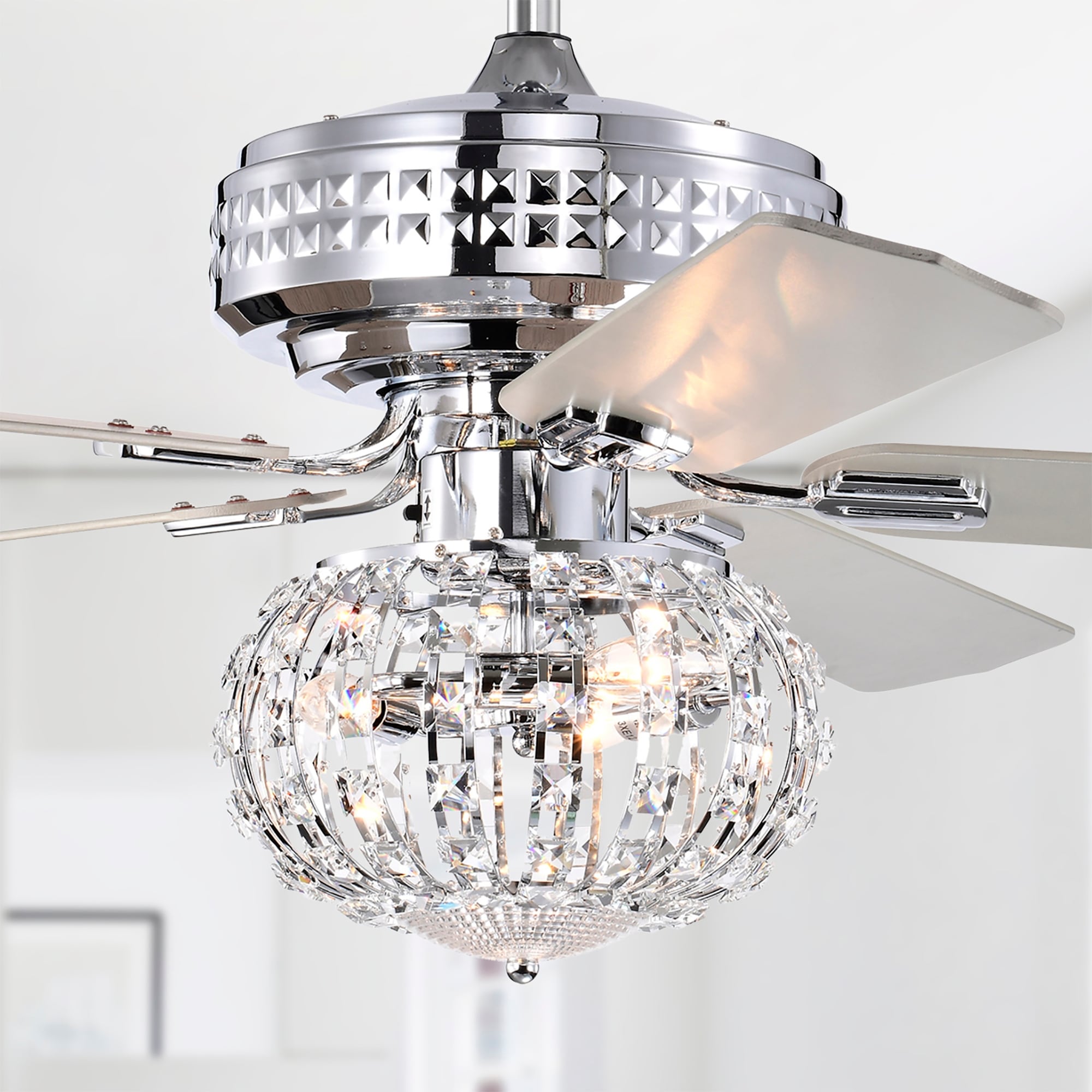 Warehouse of Tiffany Ailani 52 Inch Chrome Polished Finish Crystal-Diamond Glam Style Ceiling Fan with Remote