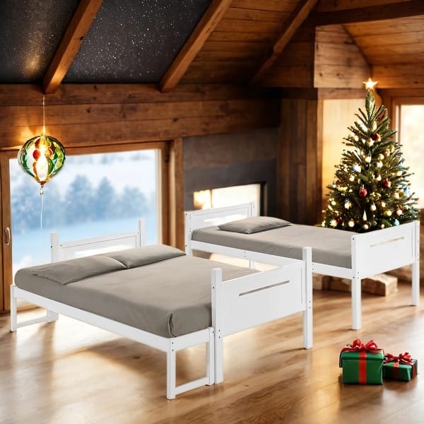 slide 2 of 6, Wooden Versatile Twin over Full Bunk Bed with Built-in Ladder for Bedroom White