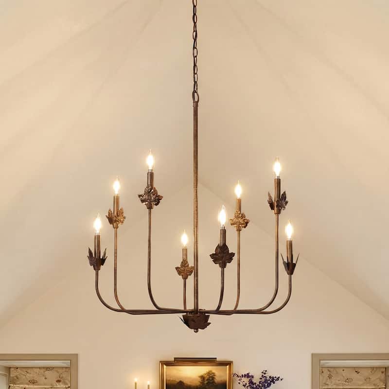 8-Light Rustic Industrial Chandelier with Adjustable 60'' Chain - Antique Dark Brown