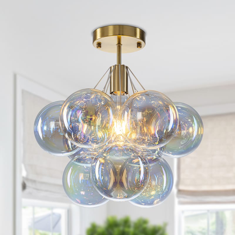 Starsky 1-Light 14in. Contemporary Glass Bubble Semi Flush Mount