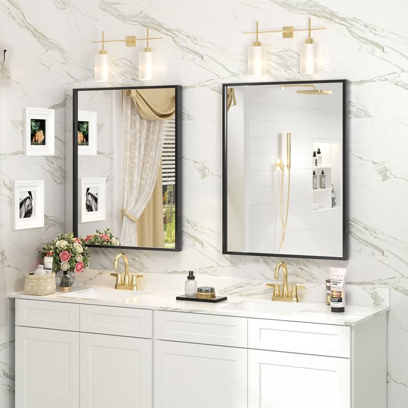Aluminum Alloy Framed French Cleat Mounted Tempered Glass Wall Vanity Mirror