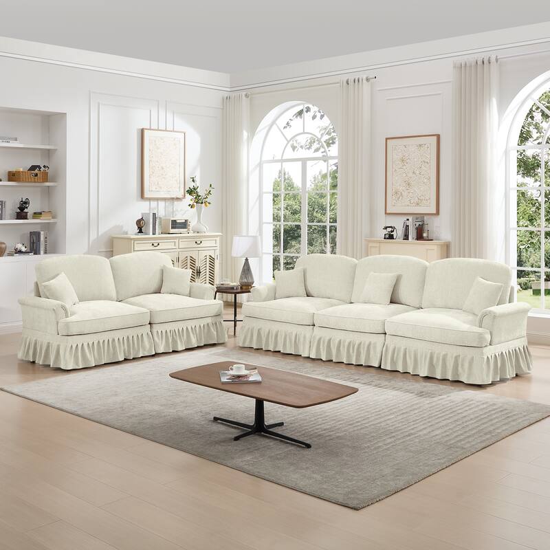 GDFStudio - Classic Chenille Modular Sofa Set with Flared Arms and Removable Ruffles Pleats Skirts