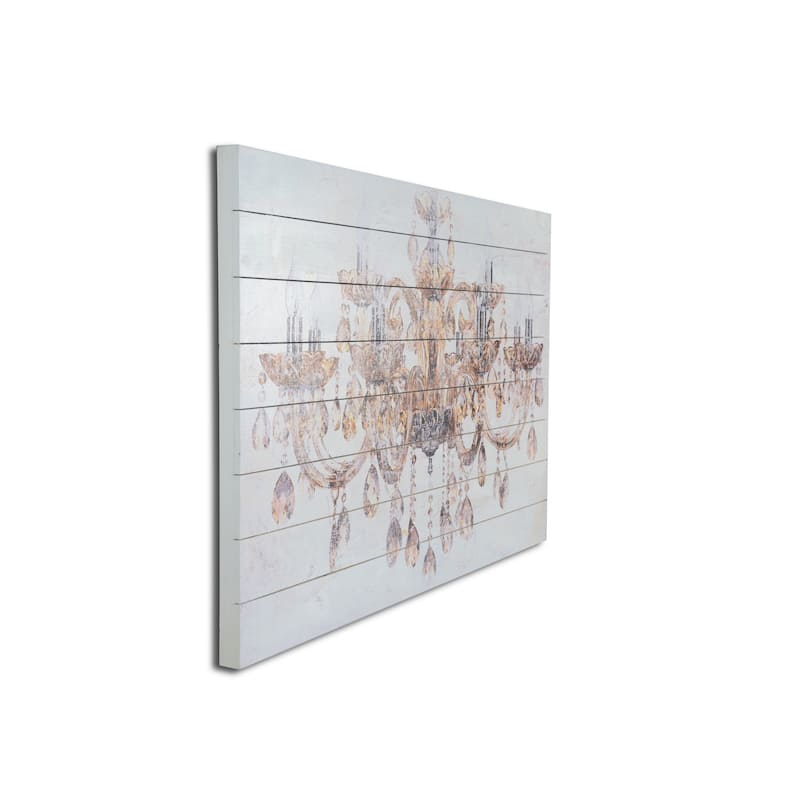 "Vintage Golden Chandelier" Print on Planked Wood Wall Art