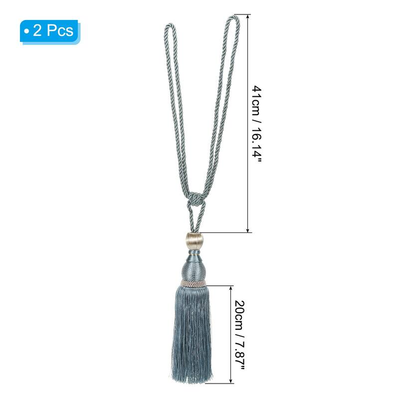 2 Pack 16" Elegant Handmade Curtain Tiebacks Home Office Decorative - Blue-Gray