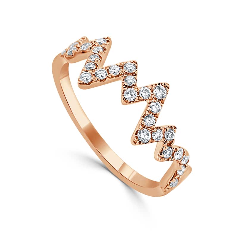 Joelle Collection Diamond Heart Beat Band Ring for Her 14K Gold - Womens Diamond Stackable Ring - Rose