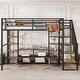 preview thumbnail 3 of 16, Full Size Metal Loft Bed with Staircase, Low Storage Table and Storage Shelves, Black