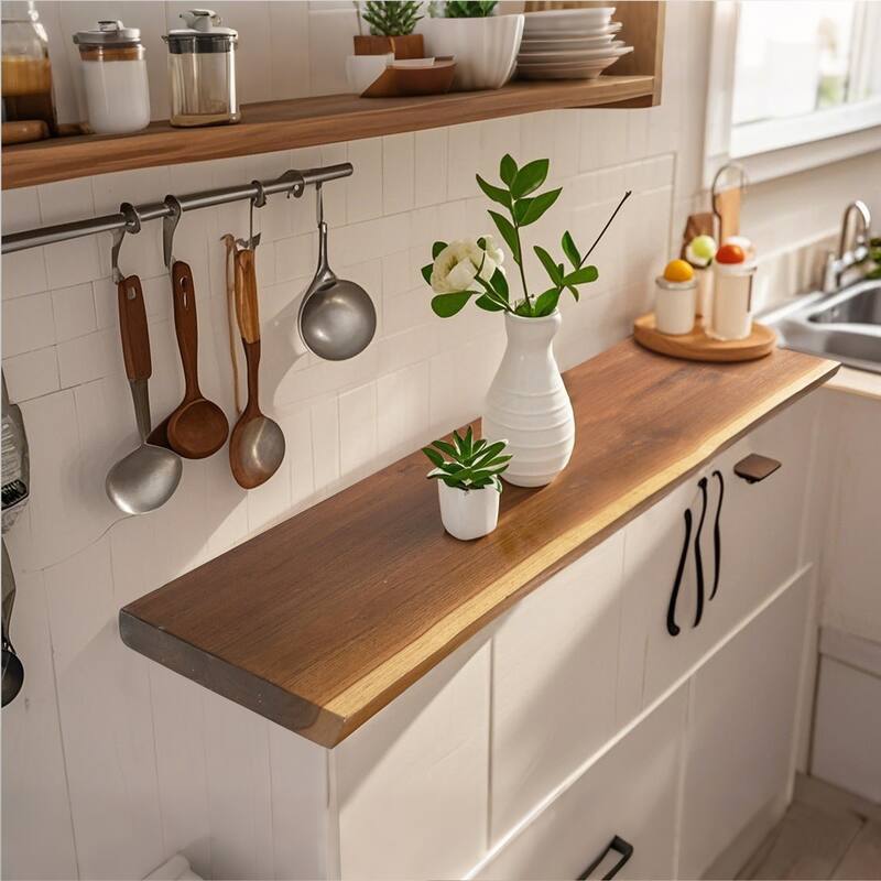 1 Piece Rustic Live Edge Teak Wood Wall Shelf - 24"X12"X2"