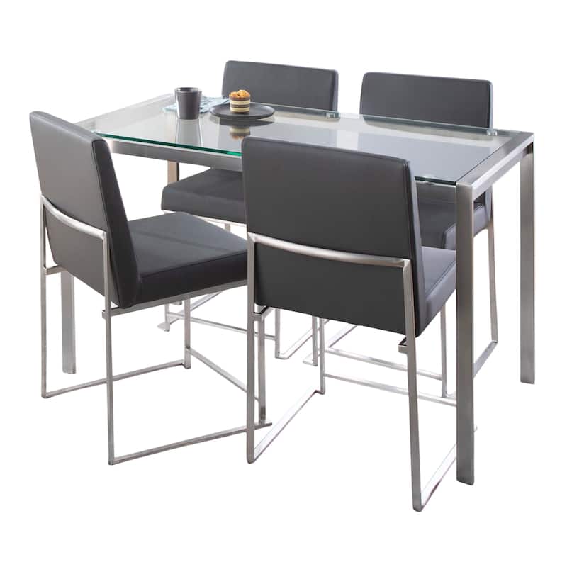 Strick & Bolton Forrest High Back 5-Piece Dining Set - Grey Faux Leather/Clear Glass Top