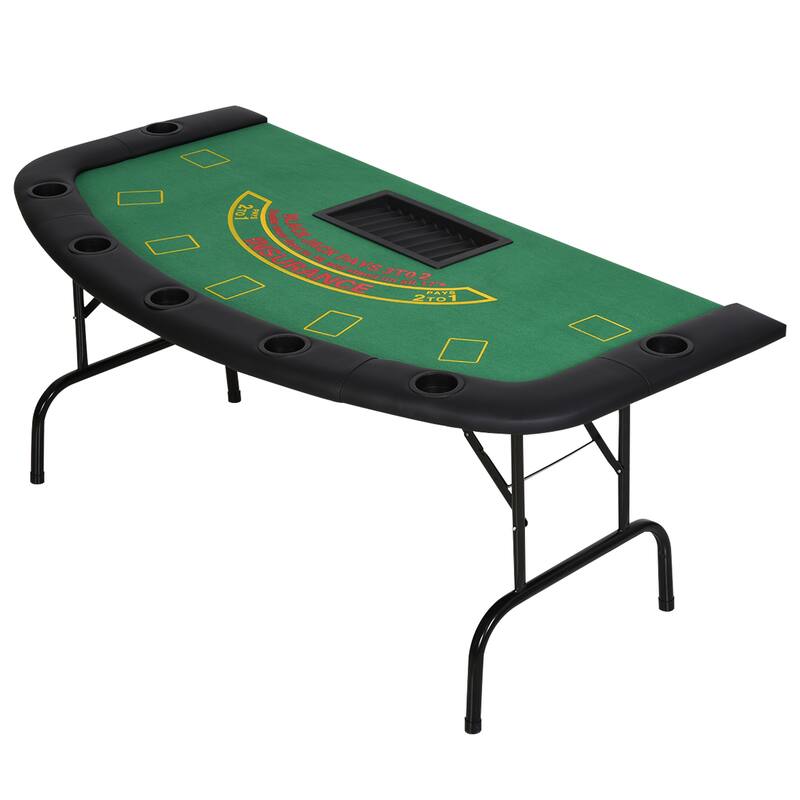 HomCom 72" 7 Player Foldable Half Poker Table - Blue/Black - Green
