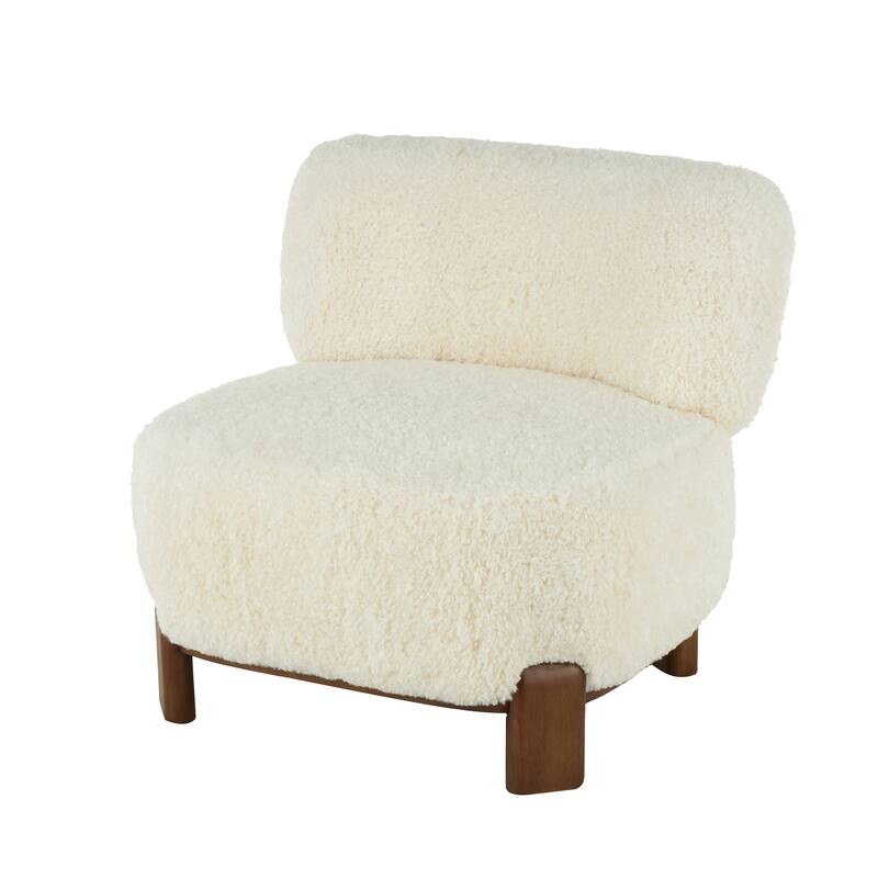 White Polyester Living Room Accent Chair with Brown Wooden Legs
