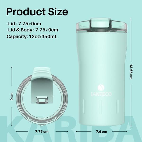 12 oz Travel Coffee Mug, Insulated Coffee Cups with Flip Lid - Green