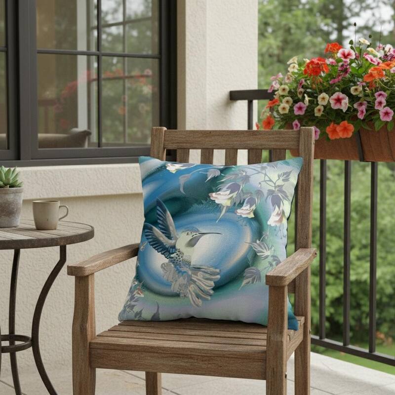 HomeRoots 16" X 16" Blue and White Bird Blown Seam Floral Indoor Outdoor Throw Pillow - 16.00' X '16.00' X '5.00 - Blue/White - 16.00' X '16.00' X '5.00