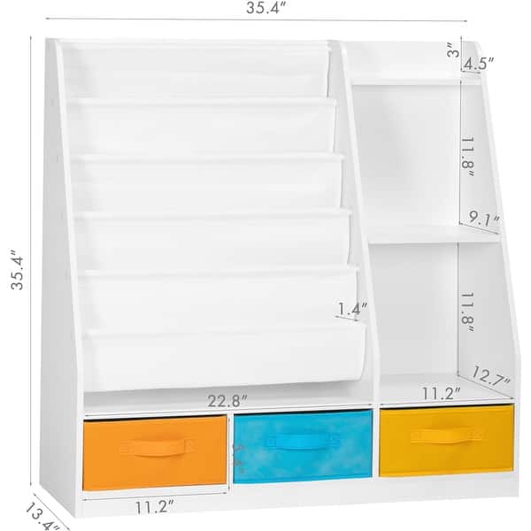 COSTARS Kids Bookshelf and Toy Storage, 5-Tier Sling Montessori Bookshelf with Bins, Wood Childrens Bookcase Organizer
