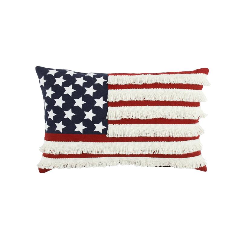 Lush Decor American Flag Fringe Decorative Pillow - Red
