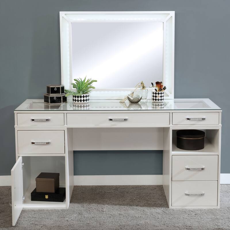 Furniture of America Zehr Contemporary Solid Wood 6-Drawer 3-Piece Makeup Vanity Set
