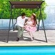 preview thumbnail 3 of 7, 2 Person Porch Swing with Adjustable Canopy and Padded Seat-Brown - 58.5" x 47" x 64" (L x W x H)