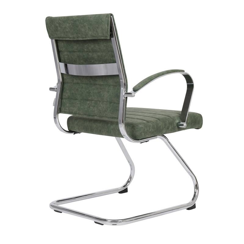 Benmar Series Mid Back Modern Leather Office Executive Desk Chair, Ergonomic Seating with Stainless Steel Sled Base