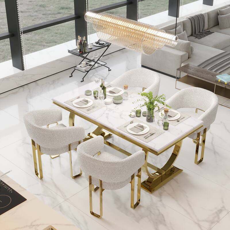 Luxurious Dining Room Table Set with Velvet Dining Chairs