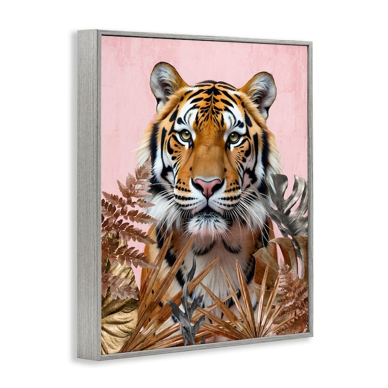 Stupell Fierce Tiger on Pink Framed Giclee Art Design By Kim Allen