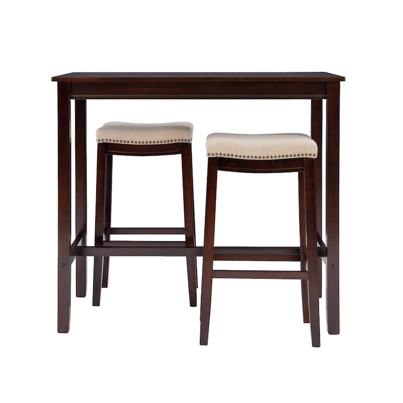 3-Piece Bar Table and Stool Set- 47.25" - Brown and Beige