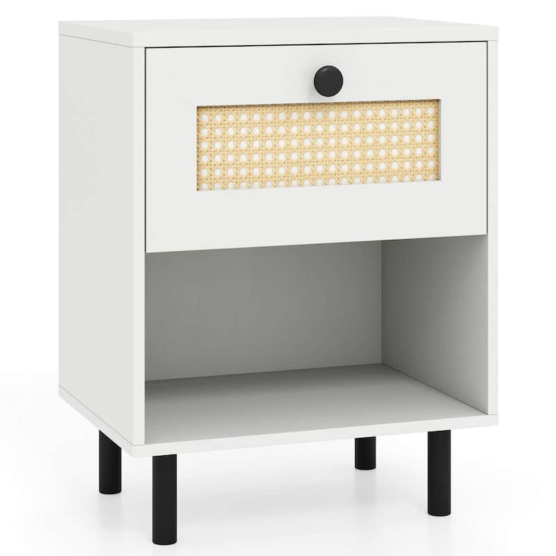Costway 1/2 PCS Rattan Nightstand Boho End Table with Drawer & Open - See Details