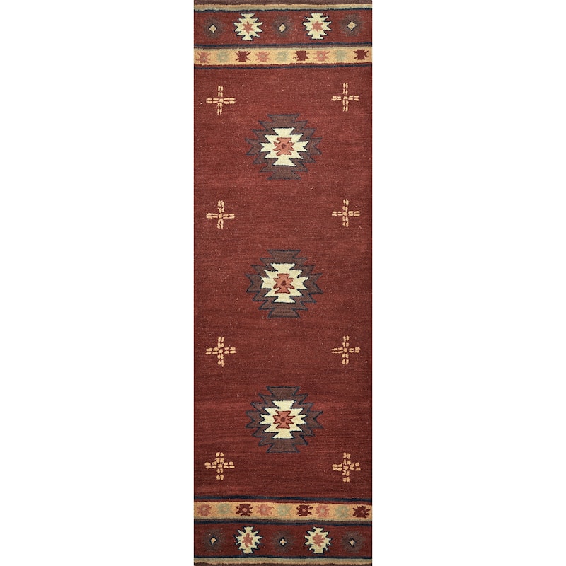 Alora Decor Ryder Southwestern Hand-tufted Wool Rug - 2'6" x 10' - Burgundy