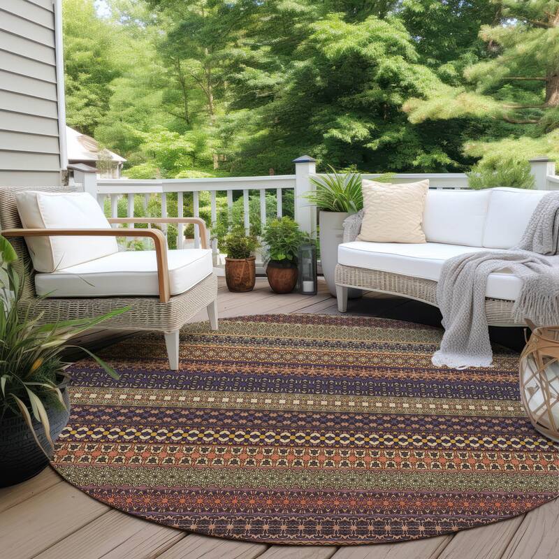 Elri Stripe Weather Resistant Blended Style Outdoor Rug