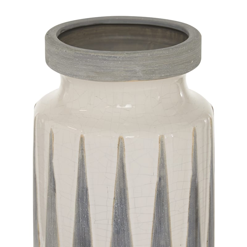 White Ceramic Decorative Vase with Triangle Patterns