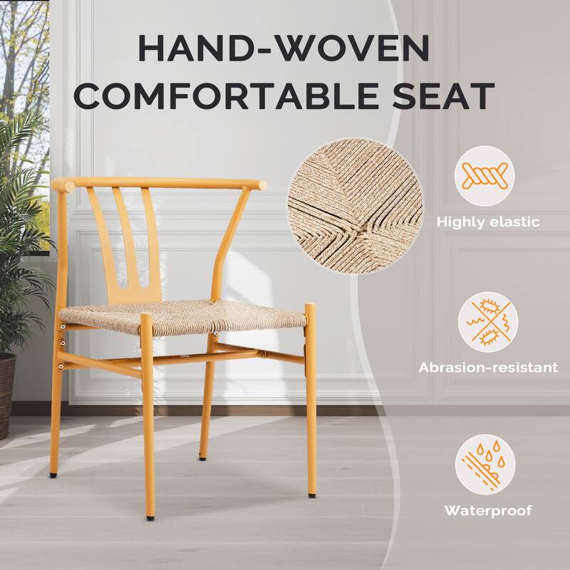 Set of 4 Hand-Woven Rope Dining Chairs with Metal Frame and Curved Back Ergonomic Design - 23” x 18.3” x 31.5”
