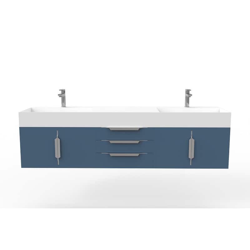 Amazon 72" Wall Mounted Bathroom Vanity Set w/ White Top - Blue - Brushed Nickel Finish