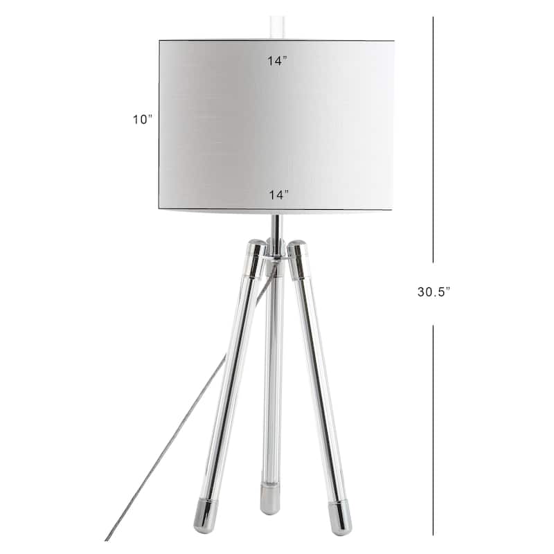 Wyman 30.5" Surveyor's Tripod Crystal/Metal LED Table Lamp, Chrome/Clear by JONATHAN Y
