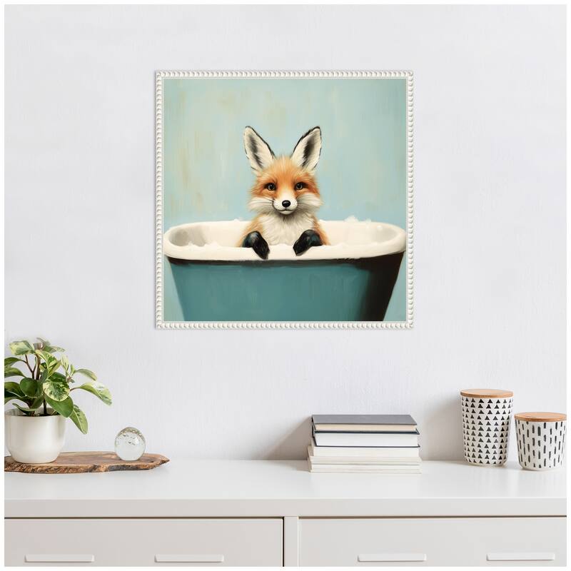 Kate and Laurel Sylvie Country Fox Teal Bathtub Framed Canvas by The Creative Bunch Studio