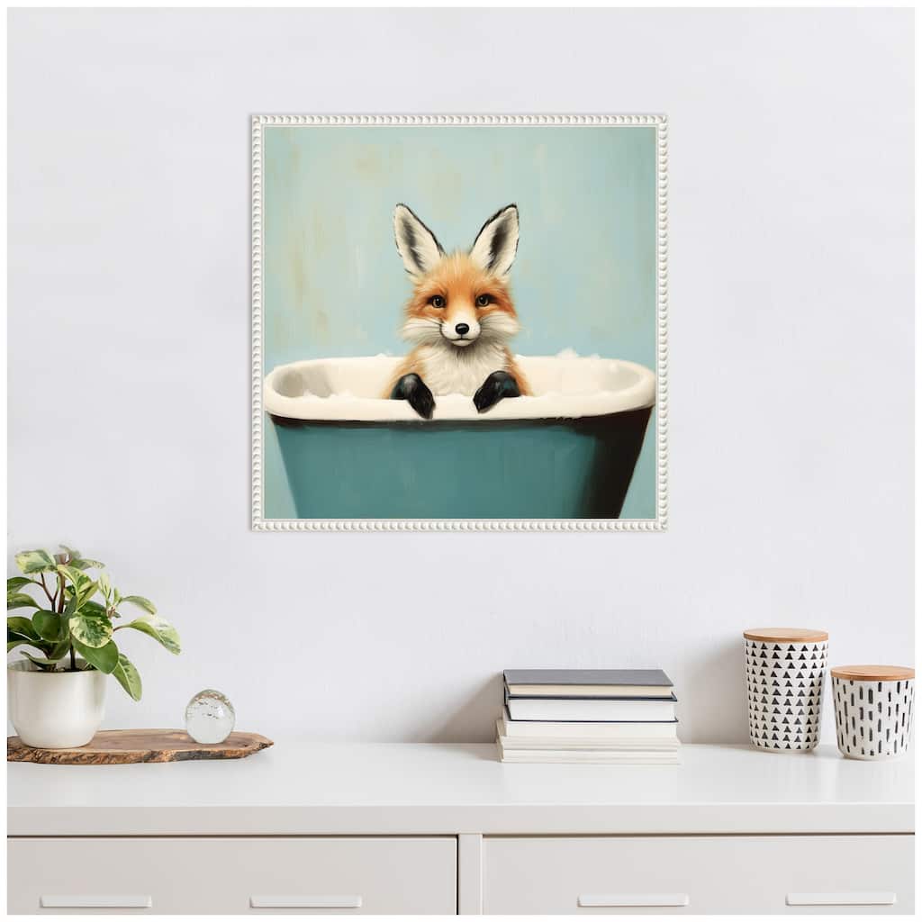 Kate and Laurel Sylvie Country Fox Teal Bathtub Framed Canvas by The Creative Bunch Studio