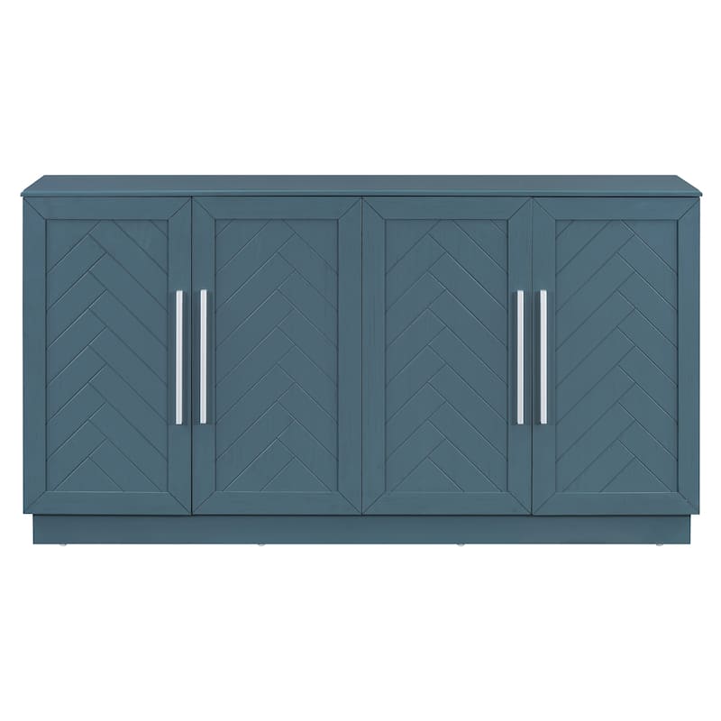 4 Door Buffet Cabinet Sideboard with Adjustable Shelves and Silver Handles