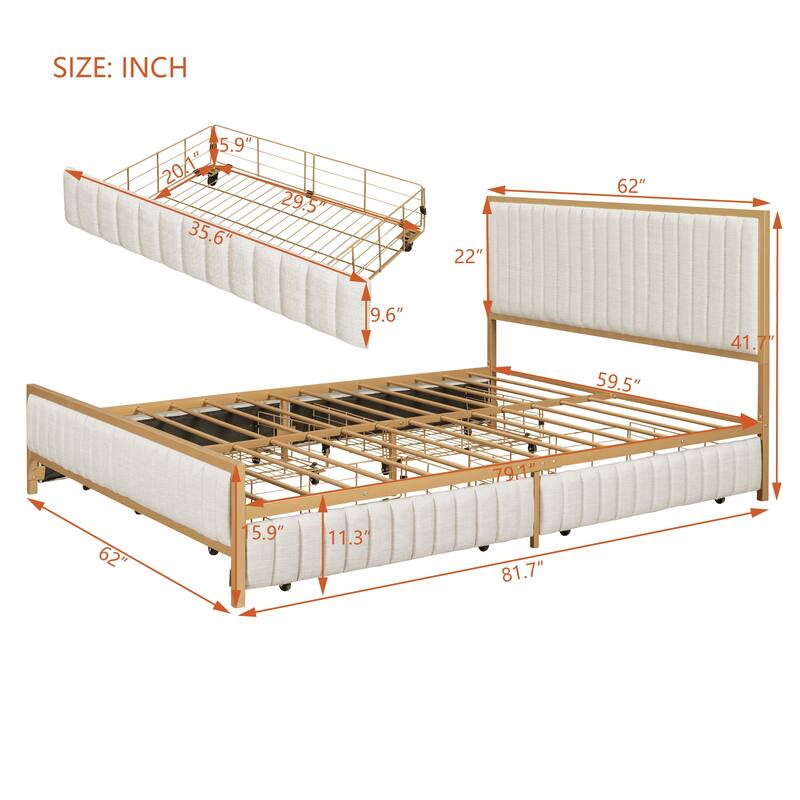 Superior Quality Metal Platform Bed Frame with 4 Drawers Storage Bed