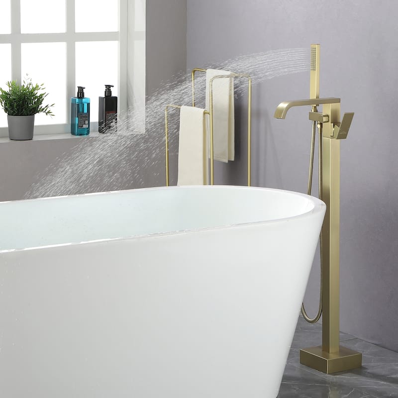 Freestanding Floor Mount Single Handle Bath Tub Filler Faucet with Handheld Shower