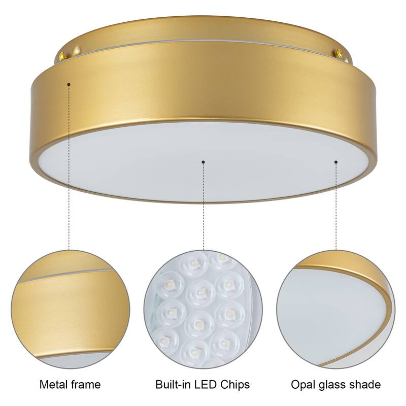 Dimmable LED Flush Mount Ceiling Light with 5-Color Temperature Selectable - 11.4 in W × 3.7 in H