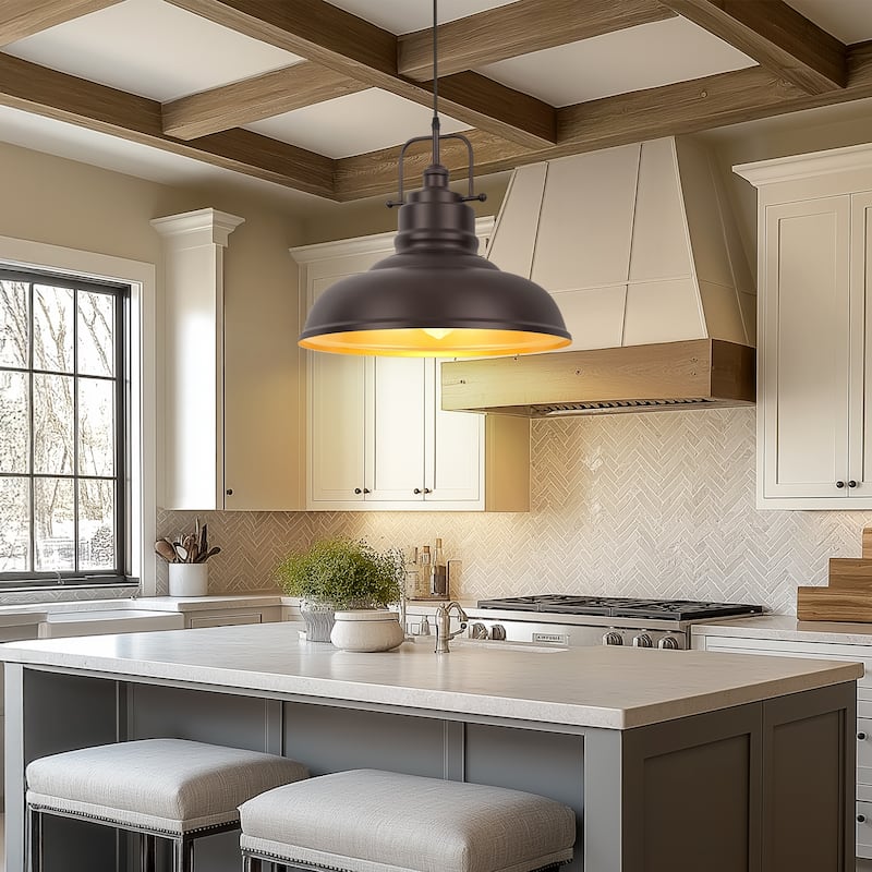 1-Light Industrial Farmhouse Metal Dome Pendant Light, Oil Rubbed Bronze Finish