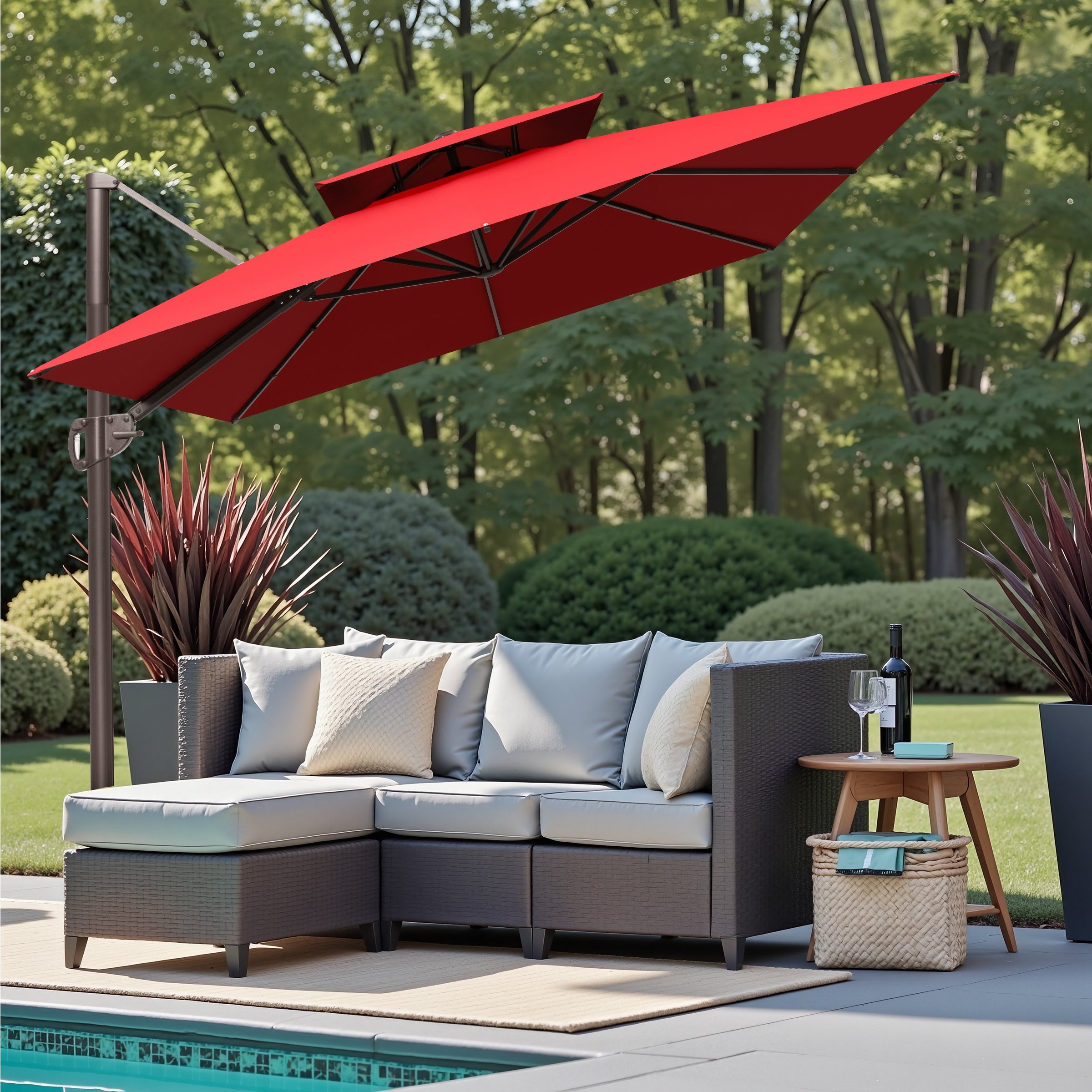VredHom 9 FT x 12 FT Outdoor Patio Dual Top Aluminum Cantilever Umbrella